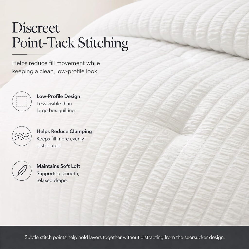 Twin Comforter Set, 5 Pieces White Seersucker Bed in a Bag - Set of 5
