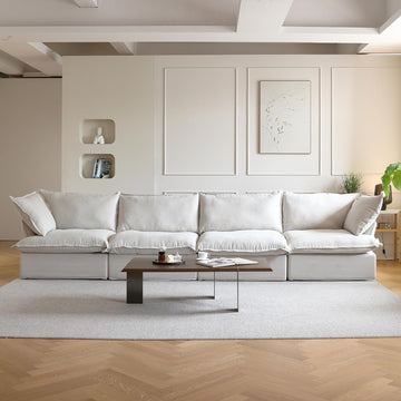 Modular Sectional Couches for Living Room, Deep 4 Seats 162" Sectional Sofa, Cushion Covers Removable, Two Corners and Two Middle, Sofas Furniture for Living Room, Beige
