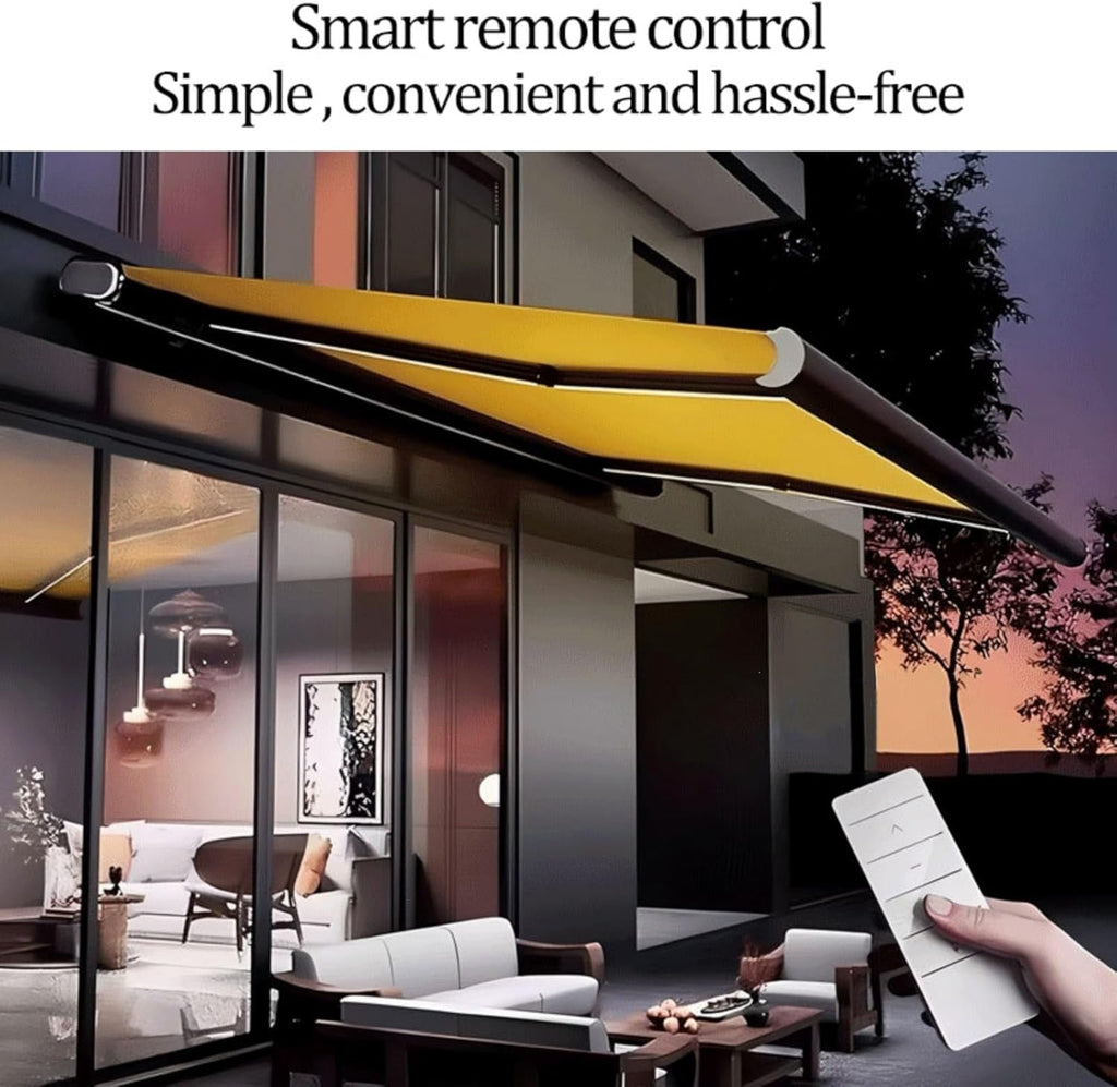 Outdoor Motorized Retractable Awning, Full Cassette Aluminum Patio Canopy with Remote Control for Deck, Backyard