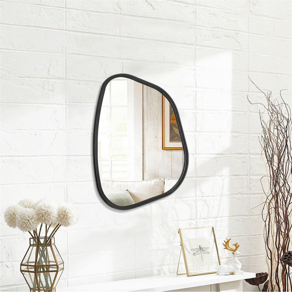Black Asymmetrical Mirror Irregular Oval Wall Mirror Modern Wood Frame Unique Shape Wall Mounted Vanity Artistic