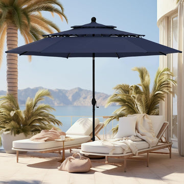 10ft Outdoor Patio Umbrella, [Auto-Tilting] 3 Tiers Market Table Umbrellas with 1.5" Pole, 8 Sturdy Ribs