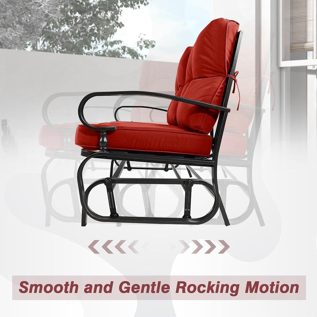 Outdoor Glider Rocking Bench 2 Person Patio Loveseat Steel Frame Furniture Set with Removable Cushion , Garden, Yard