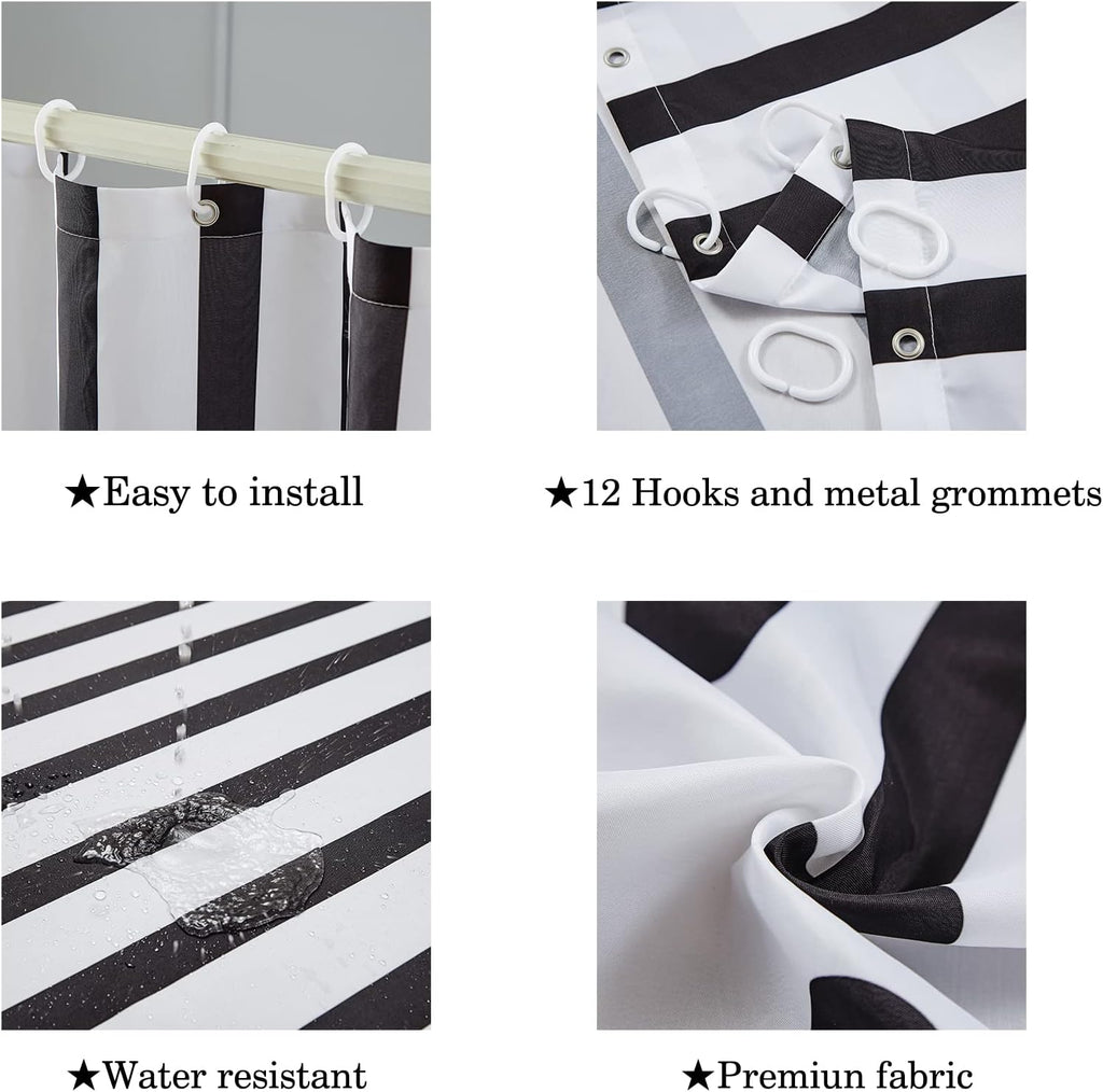 Black and White Fabric Shower Curtain Modern Black Striped Shower Curtain Summer Water Repellent Bath Curtains 72x72
