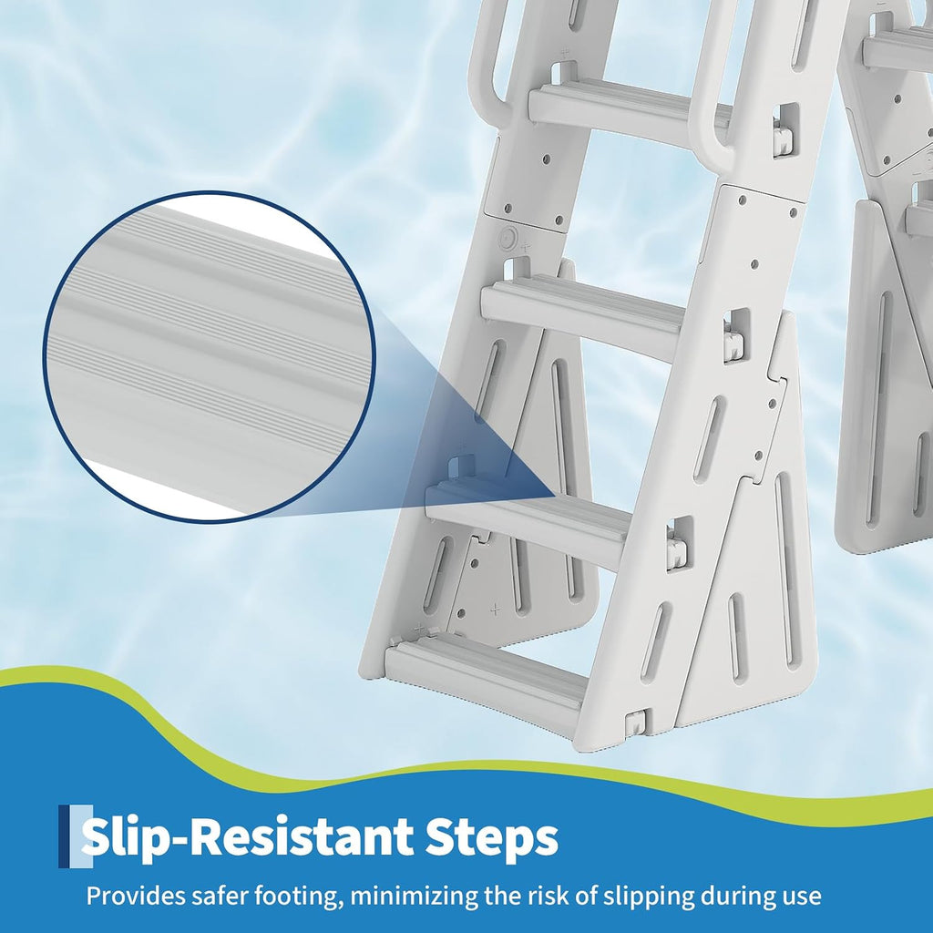 A-Frame Above Ground Pool Ladder with Anti-Slip Steps, HDPE Material | Heavy Duty Swimming Pool Steps with Safety