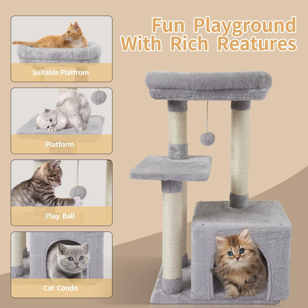 Cute Cat Tree Kitten Cat Tower for Indoor Cat Condo Sisal Scratching Posts with Jump Platform Cat Furniture Activity