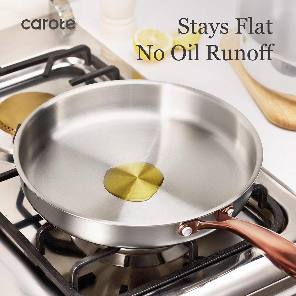 3-Piece Tri-Ply Stainless Steel Frying Pan Set, Skillet Set 8"/10"/12", Induction Compatible, Oven & Dishwasher Safe