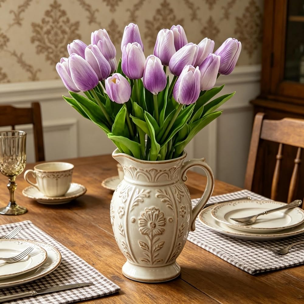 Artificial Tulips 30Pcs Real Touch PU Tulip Fake Purple