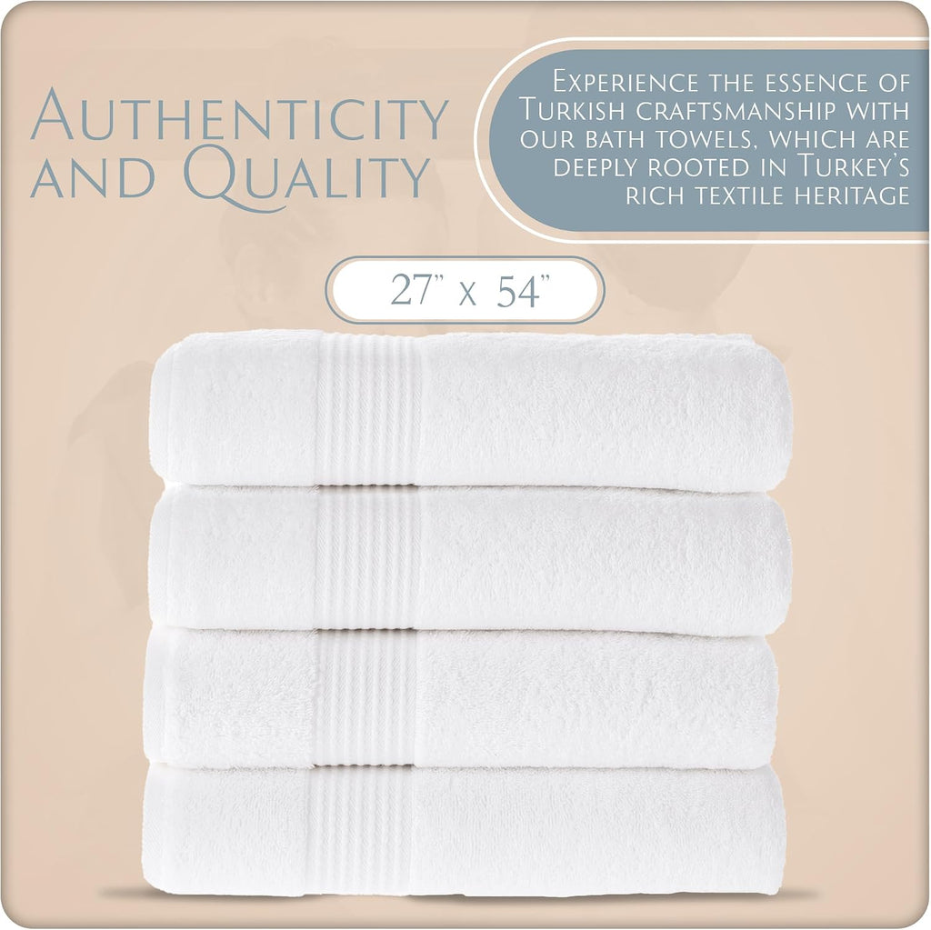 Basics Performance Bath Towels 100% Turkish Cotton with Hook Loops. Extra Large Luxury Absorbent Plush Towel Sets