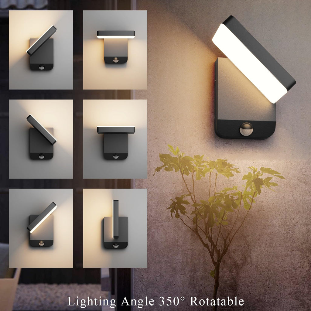 2 Pack Motion Sensor Outdoor Wall Light, Modern LED Black Motion Outdoor Light IP65 Waterproof Exterior Wall Sconces