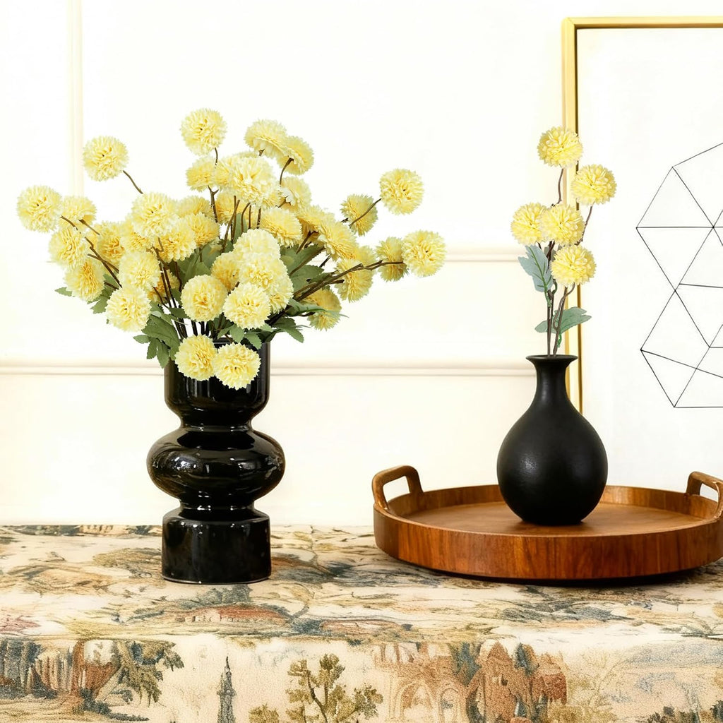 Artificial Mums Faux Stem Kiku Yellow Flowers for Vase 20" | 12 Bundles Fake Chrysanthemums for Fall Decor, Lifelike
