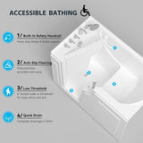 Floridian 55" x 33" Walk-in Bathtub with Left-Side Door Opening and Quick Fill and Drain System, Rectangular Soaking