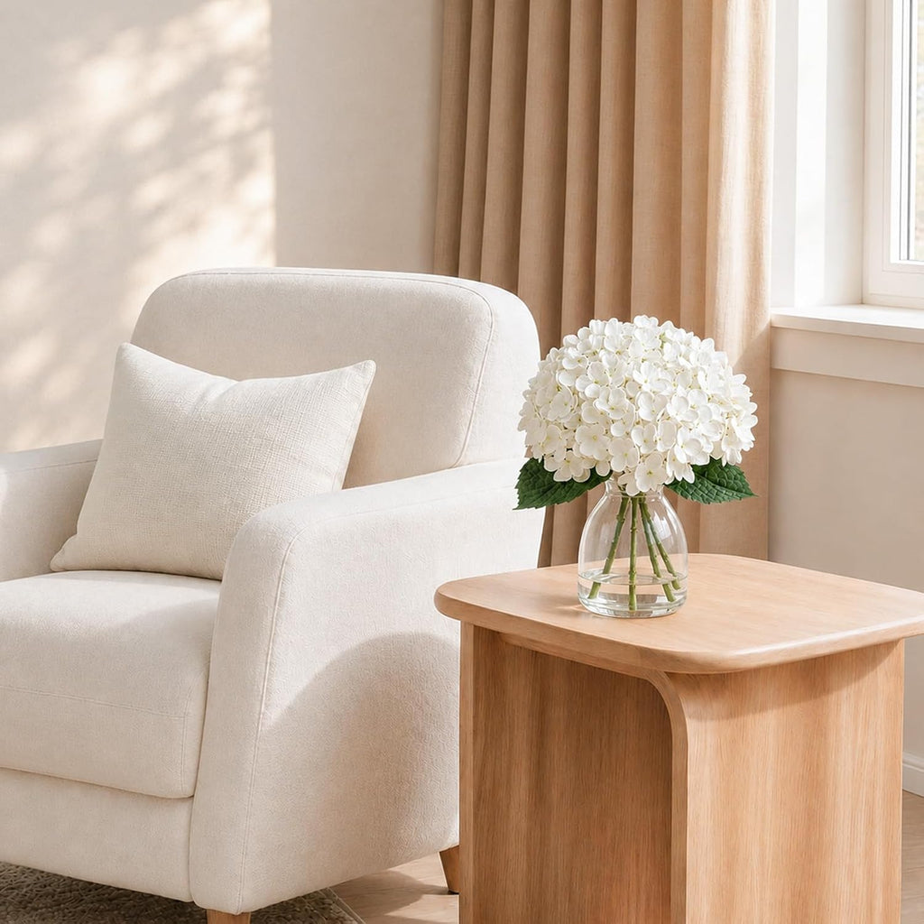 Hydrangea Artificial Flowers in Vase Fake Flowers Decor | White Real Touch Hydrangeas with Faux Water, Realistic Faux