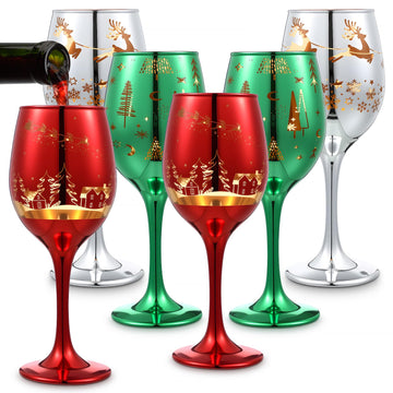 6 Pcs Christmas Stemmed Wine Glasses 11 oz Holiday Wine Cups