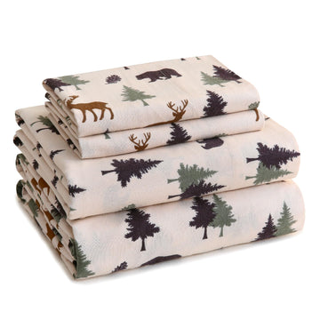Full Size 100% Cotton Flannel Sheet Set, Heavy-Duty Fluffy Flannel Design 4 Pieces, Thermal Lock Technology, 16 inch