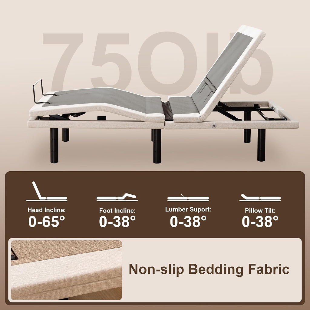 Froman Queen Adjustable Bed Frame with, Massage, Head Top Pillow Tilt