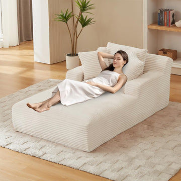 80 Inch Chaise Lounge Chair Indoor, Oversized Corduroy Upholstered Boneless Sofa Bed, Deep Seat Sleeper Couch Reading