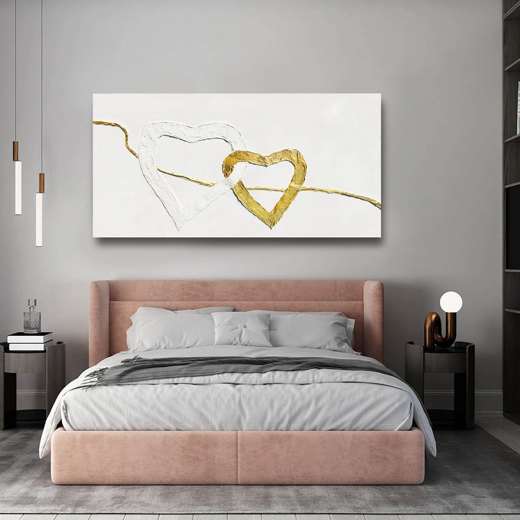 White and Gold Abstract Wall Art Minimalist Wall Decor Heart Art Prints Living Room Canvas Picture Line Art
