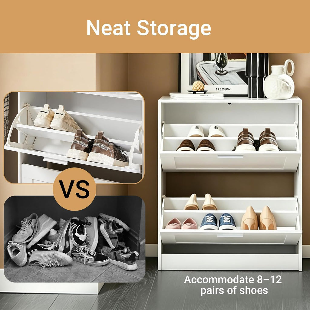 Shoe Cabinet Storage , Narrow Shoe Cabinet with Two Flip Drawers to Save Space, Shoe Rack Cabinet for Front Door