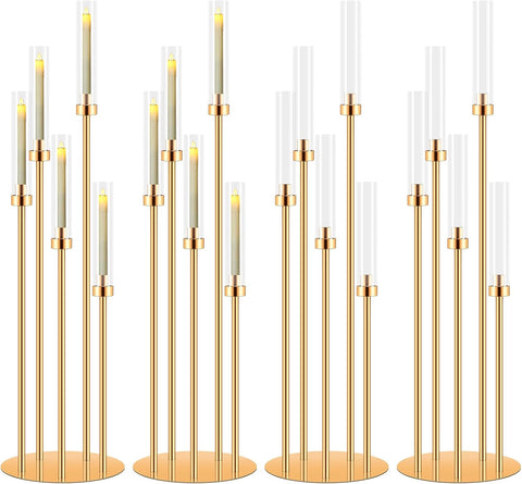4 Set 5 Arm Gold Candle Holder, Mjkeomo 41.3'' Tall Candelabra Centerpieces for Tables Gold Candlesticks Holder for
