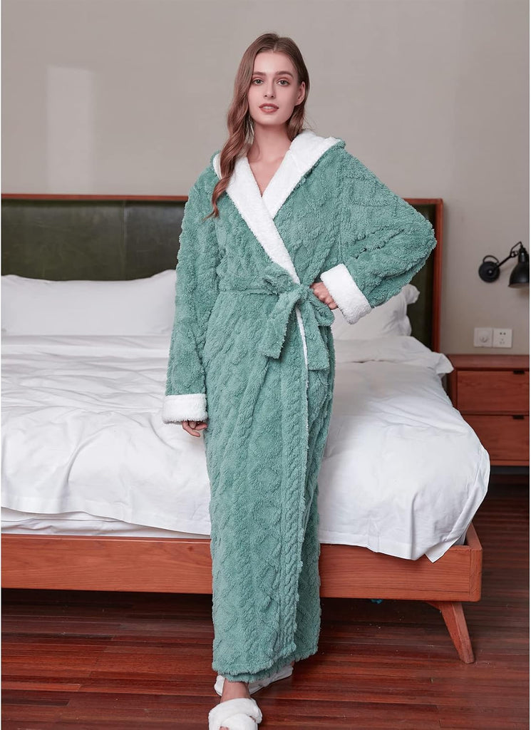 Women's robes long plush hooded ladies shower luxury christmas warm fuzzy robes house coat bathrobe for women full
