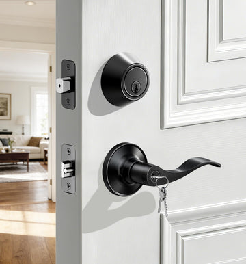 Keyed Alike Front Door Handle Lock Set with Deadbolt, Matte Black