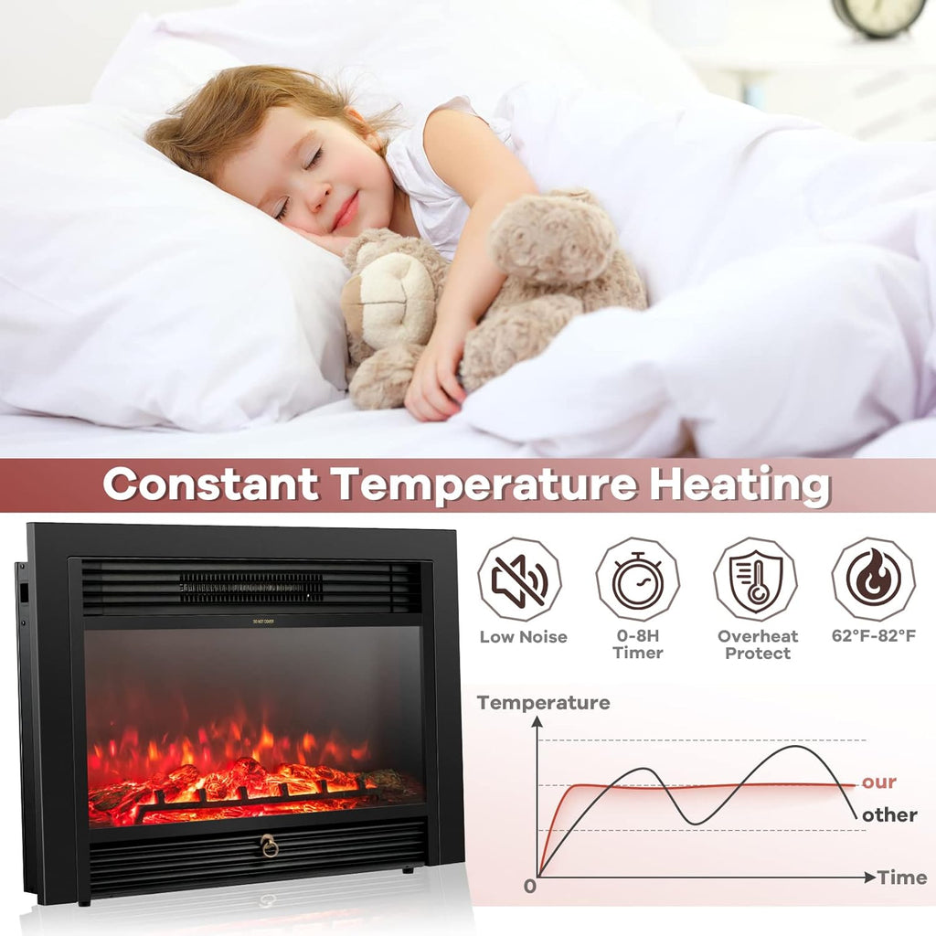 28.5" Electric Fireplace Insert, Wall Recessed/Mounted, Freestanding Fireplace with Remote Control