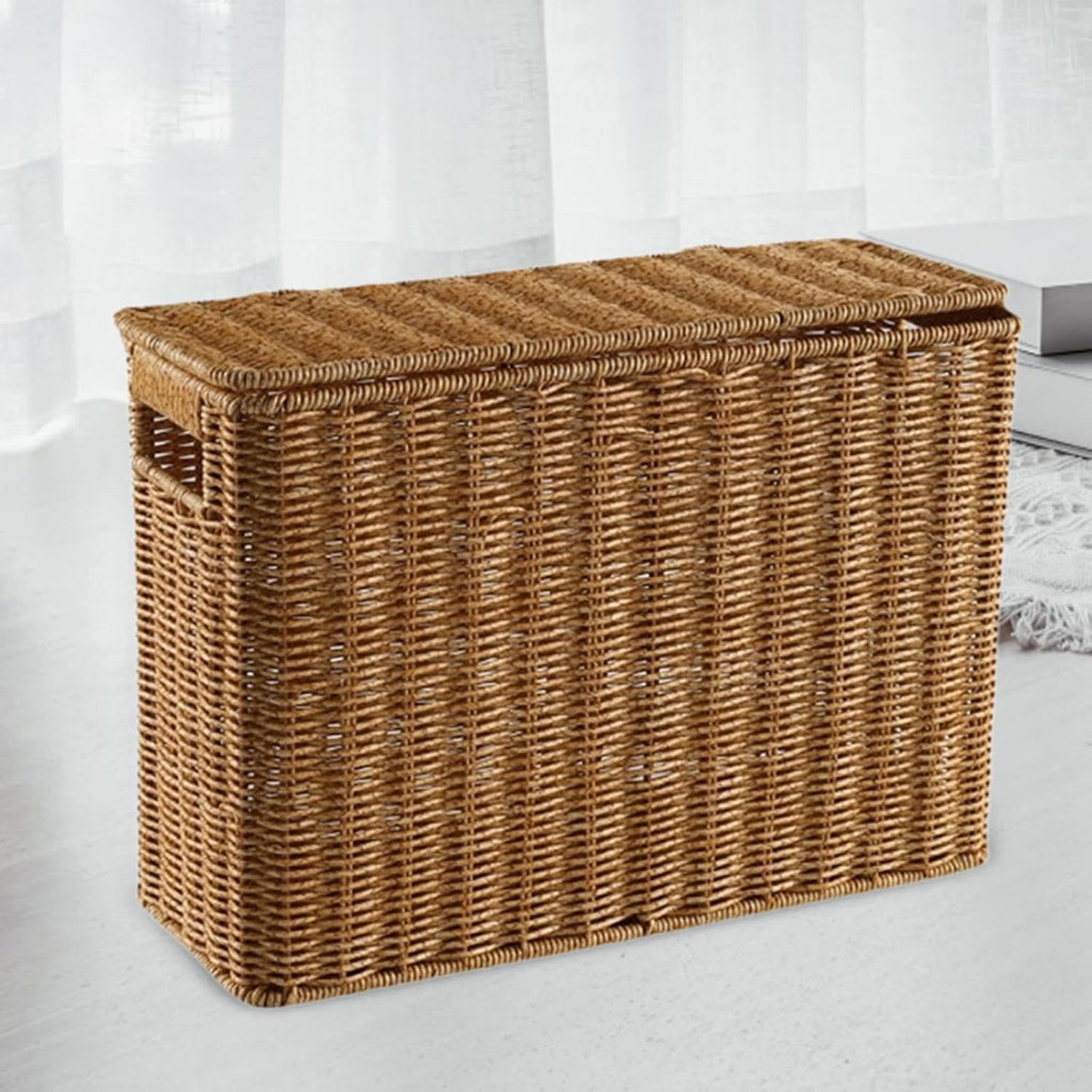 Narrow and Tall Storage Box Woven Storage Basket with Lid Lightweight Decorative Storage Bin with Handle Clothing, S