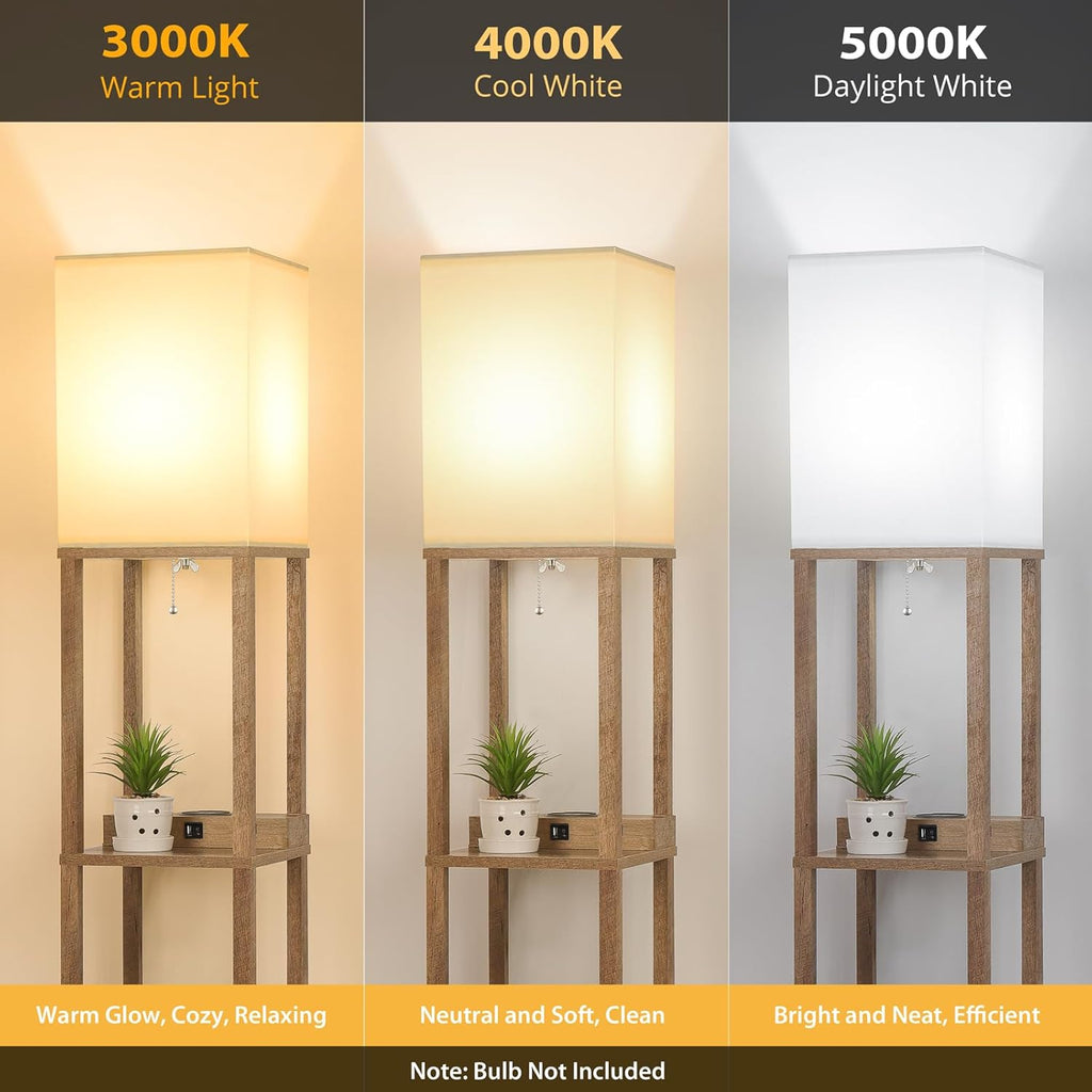 Modern Shelf Floor Lamp with Wireless Charger & Fast Charging USB Ports & Type C Port & 2 Power Outlets