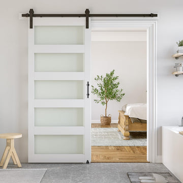 34 x 84 in Glass Barn Door with 6FT Sliding Hardware Kit & Handle, Pre-Drilled Ready to Assemble, Wa