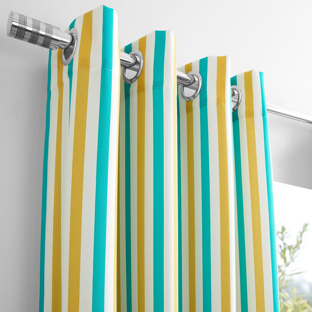 Villanova Striped Grommet Outdoor Curtains (1 Panel) - UV & Water Resistant Light Filtering 200 GSM Polyester