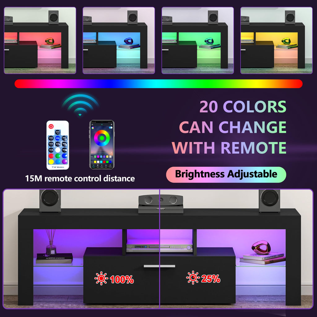 Modern Lighting 51 inch TV Stand with Large Storage Drawer for 32 40 50 55 Inch TVs, TV Console with 20 Color LED