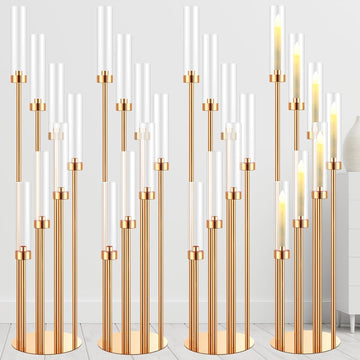 4 Sets Gold 7 Arm Floor Candelabra 46.5'' Tall Floor Candle Holders Metal Candle Holders with Acrylic