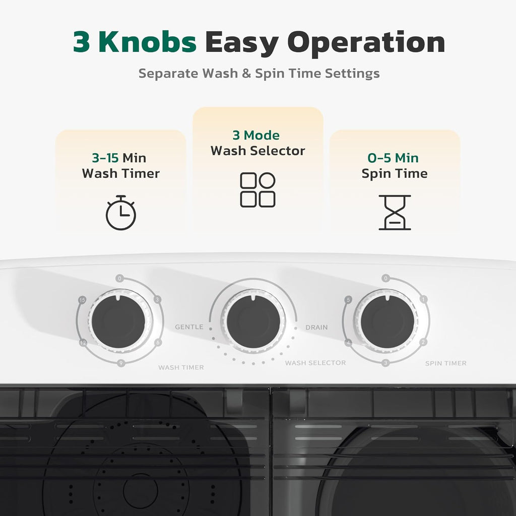 Portable Washing Machine, 16 Lbs Compact Mini Washer and Dryer Combo, Semi-automatic Twin Tub Laundry Washine with