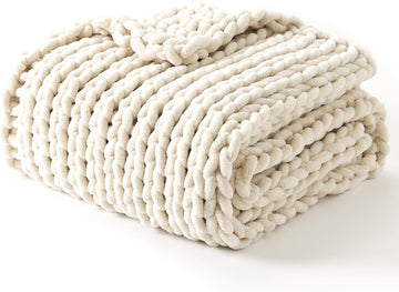 Chunky Throw Blanket, Hand Knitted with Chenille Yarn, Skin Friendly, Ventilated and Breathable, Machine Washable