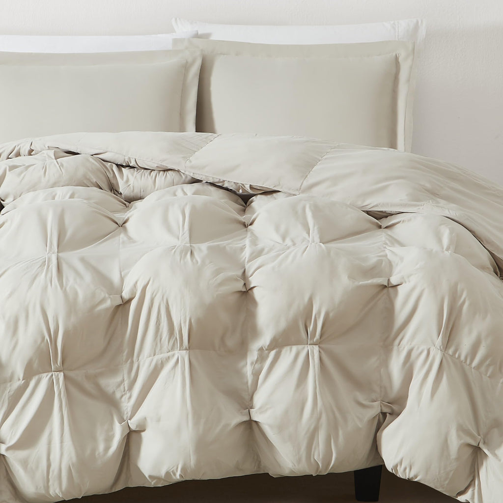 Cloud Puffer Beige Microfiber 3-Piece Comforter Set, Solid Themed, for Men and Women, Oeko-TEX Certified