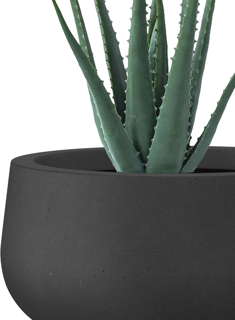 Set of 3 Black Concrete Bowl Planters 19.6" 16" 19.6" Dia | Drainage for Outdoor, Rubber Plug for Indoor Home