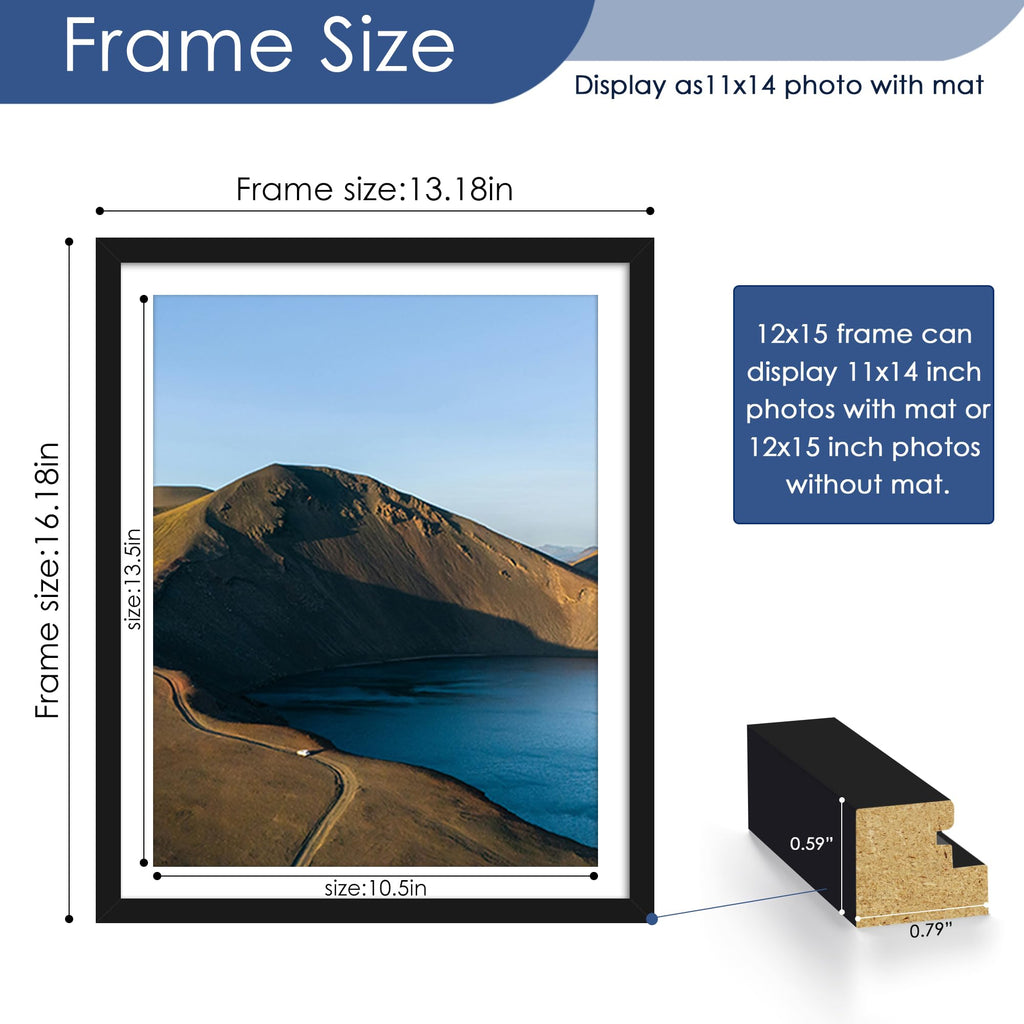 12x15 Picture Frame Set of 6, Wall Mount Display, Black