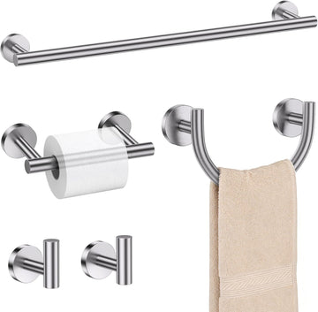 5-Pieces Brushed Nickel Bathroom Hardware Accessories Set 23.6inch SUS304 Stainless Steel Towel Bar Set Double Post