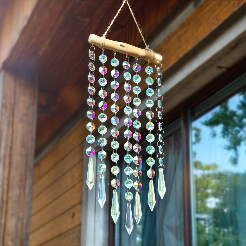 13 Inch Crystal Wind Chime, Hanging Prism Suncatcher Decor - Crystal Wind Chime with Colorful Glass Bead Chain