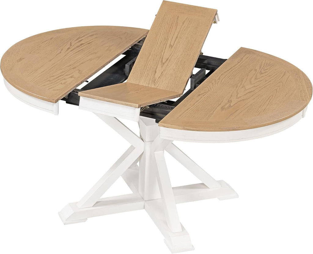 Extendable Round Dining Table for 4-8, Farmhouse 42"-54'' Expandable Kitchen Table with Removable Leaf and Pedestal
