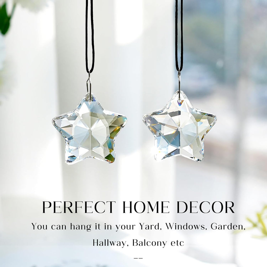 2 Pcs 2 Inch Clear Crystal Star Prism Suncatcher Hanging Decor - Clear Crystal Sun Catcher Prisms Star Shaped Hanging