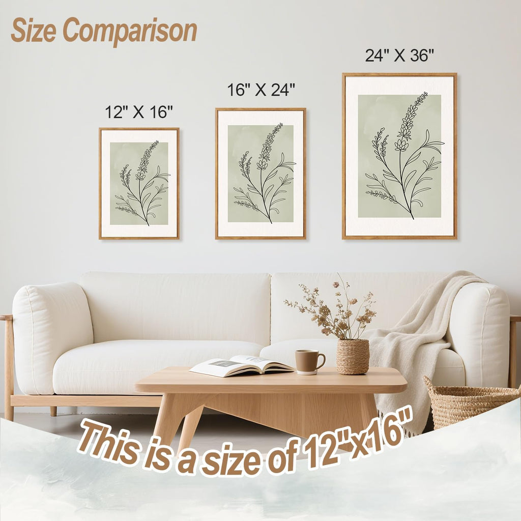 Botanical Sage Leaf Framed Canvas Wall Art Set Of 3, Minimalist Wall Decor, Boho Nature Floral Greenery Wall