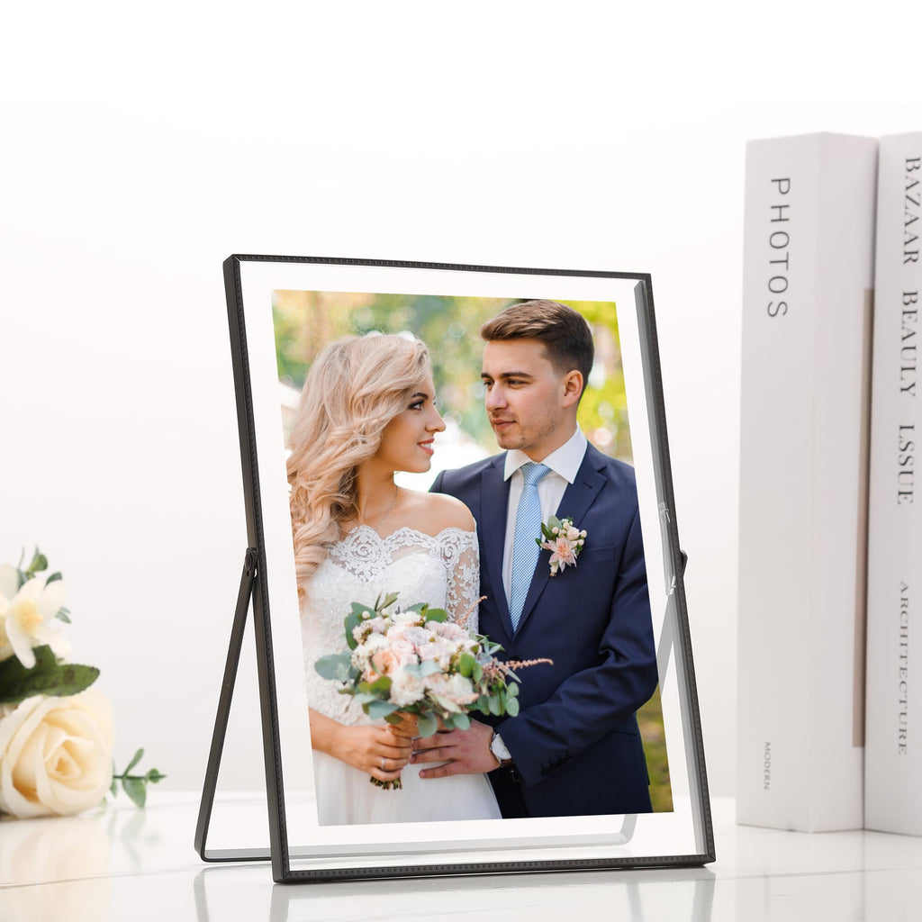 6x8 Black Floating Metal Beaded Frame, Tempered Glass