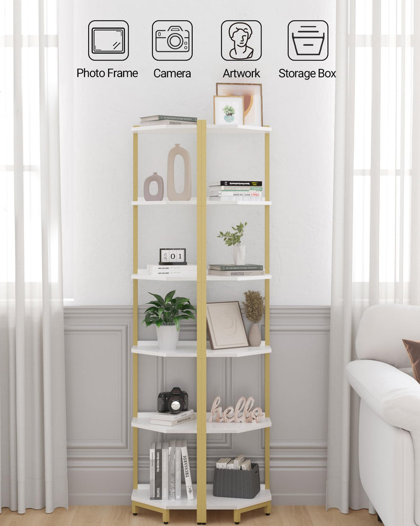 Corner Shelf Stand 6-Tier Corner Bookshelf Storage Standing Shelf