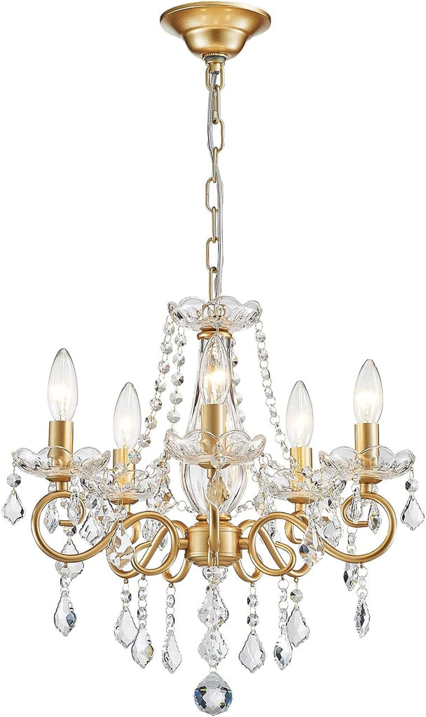 Mini Crystal Chandelier K9 Crystal Lighting Chandelier for Living Room 5 E12 Bulbs High 16.5 in x Diameter 16.9 in, Golden A110-B0BLL7LVKQ