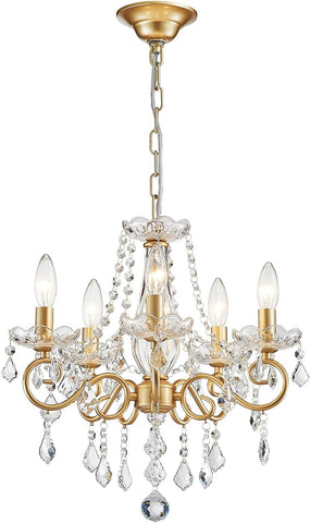 Mini Crystal Chandelier K9 Crystal Lighting Chandelier for Living Room 5 E12 Bulbs High 16.5 in x Diameter 16.9 in, Golden A110-B0BLL7LVKQ