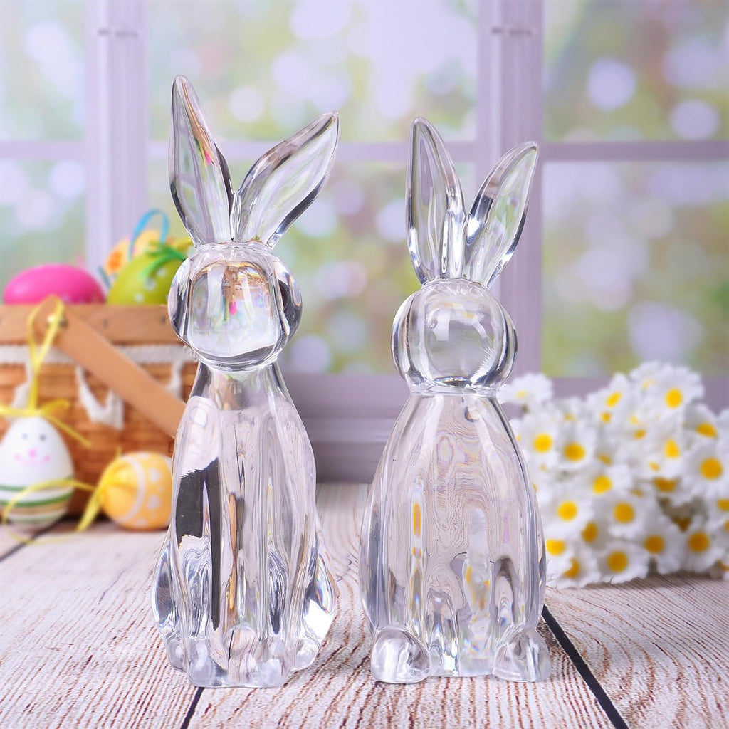 Easter Rabbit Statues, Elegant Bunny Figurines for Easter Decorations, Clear Rabbits Figurines Decor Table - Set of 2