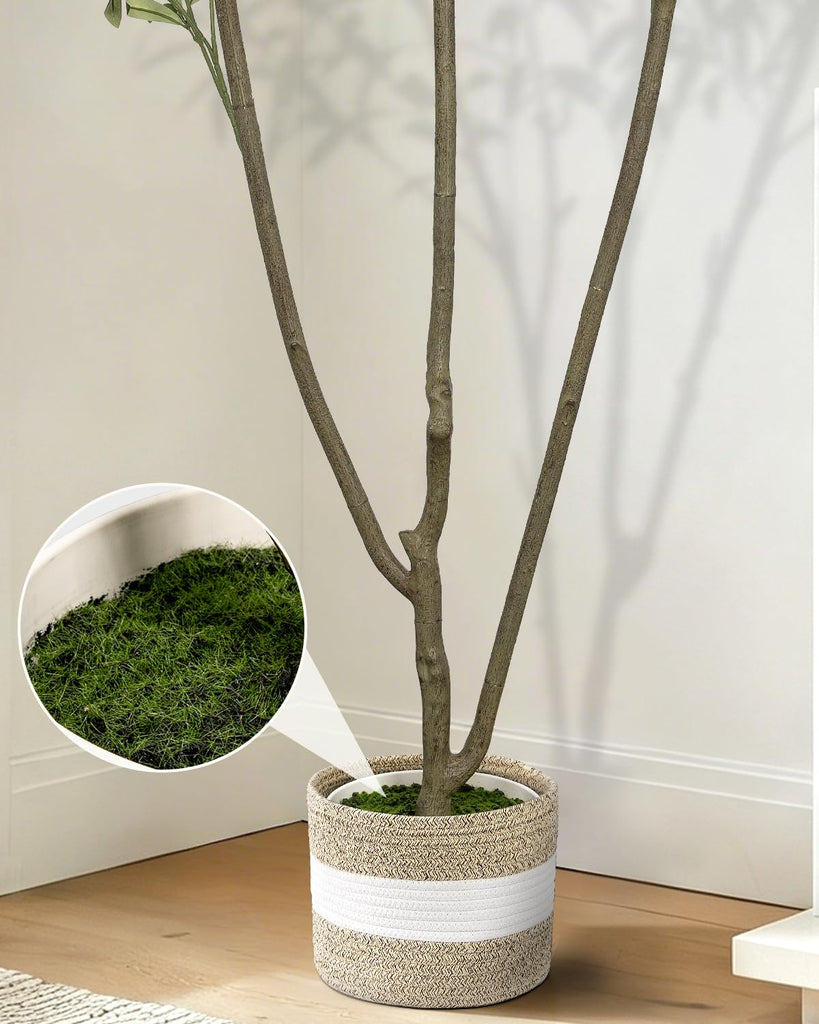 Artificial Olive Tree 7FT with Planter&Cotton Basket