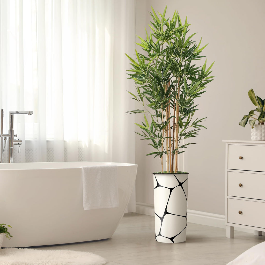 Tree in Geometric Pattern Planter, Fake Bamboo Silk TRE for Indoor and Outdoor Home Decoration - 70" Overall Tall