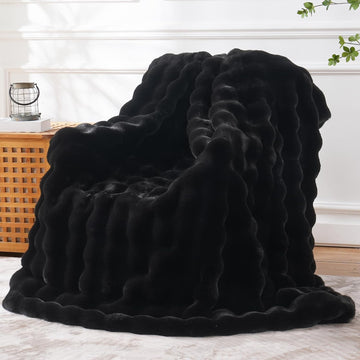 Faux Fur Throw Blanket for Couch Bed - Fluffy Soft Thick Bubble Blanket Home Decor - Fathers Day Birthday Gifts for